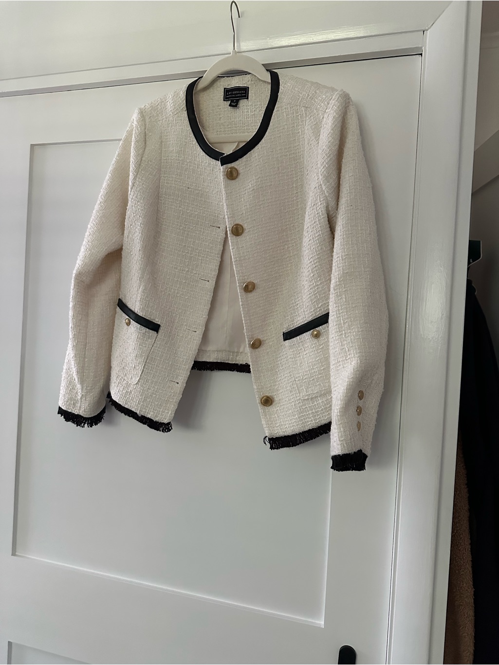 G By Giuliana Cream Tweed Jacket And Skirt With Black Trim